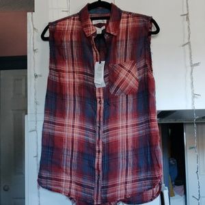 No Sleeves Plaid Shirt